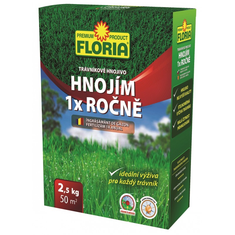 FLORIA trávníkové hnojivo HNOJÍM 1X ROČNĚ 2,5 kg